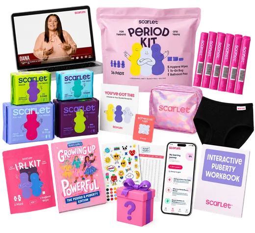 Scarlet Ultimate PLUS Kit contents with tampons and cup