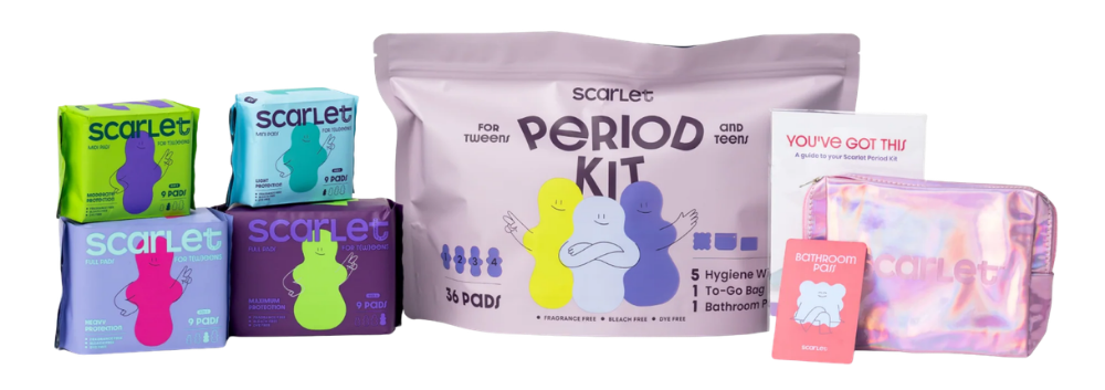 Scarlet period-care product lineup for building a subscription box