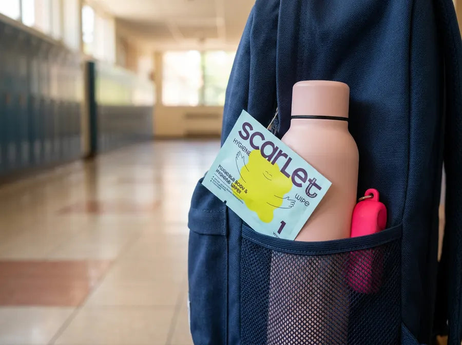 A Scarlet wipe in a backpack side pocket